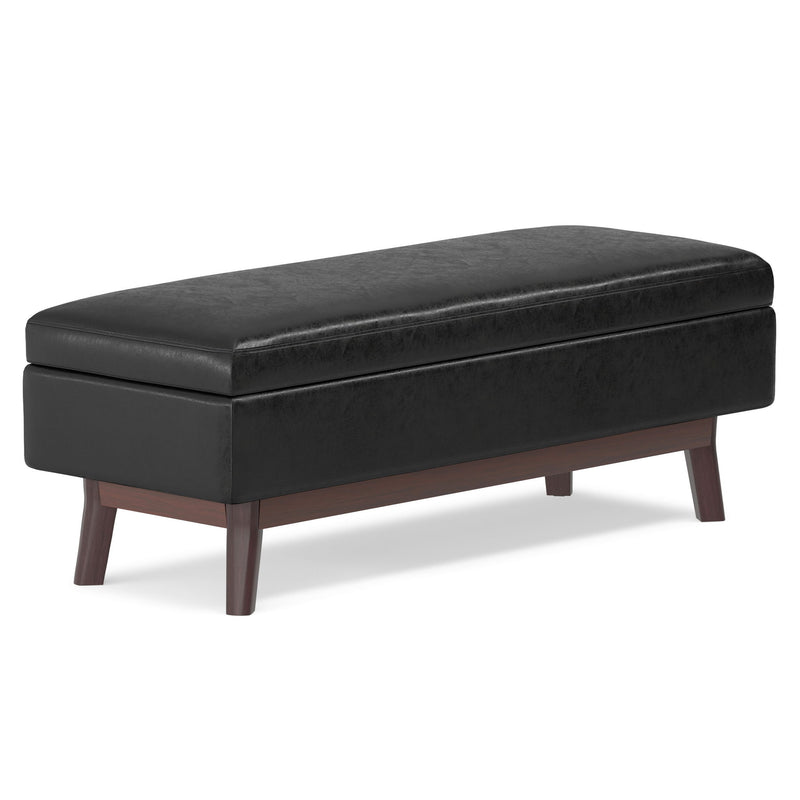 48" Leather Cocktail Ottoman With Storage - Black / Brown