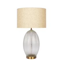 Load image into Gallery viewer, Aurora - Ribbed Lamp Base Clear Table Lamp Large Linen Shade - Beige / Clear / Gold
