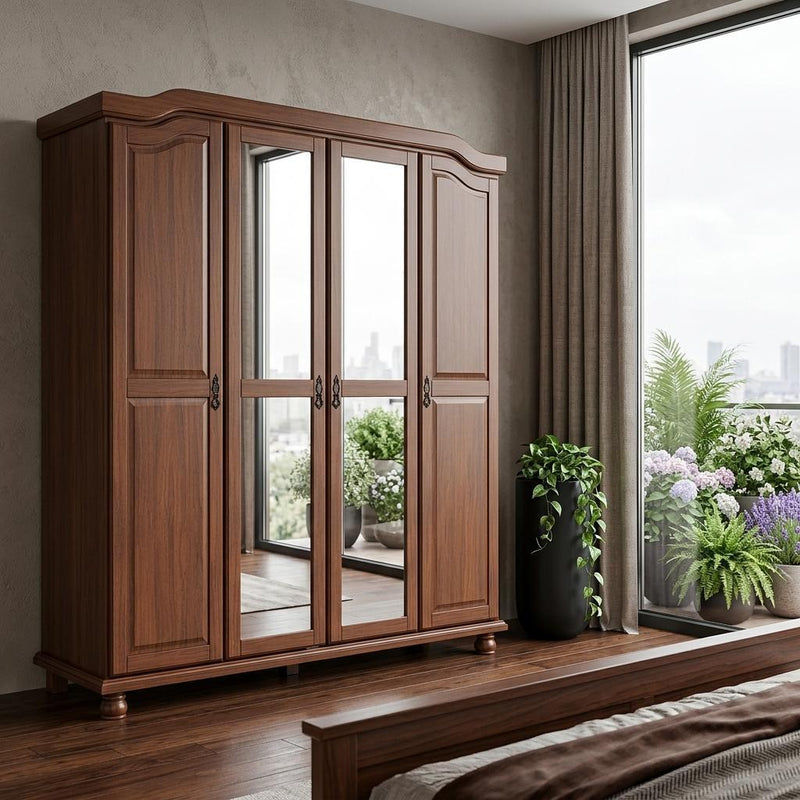 Solid Wood Mirrored Four Door Combo Dresser (764847) - Coffee