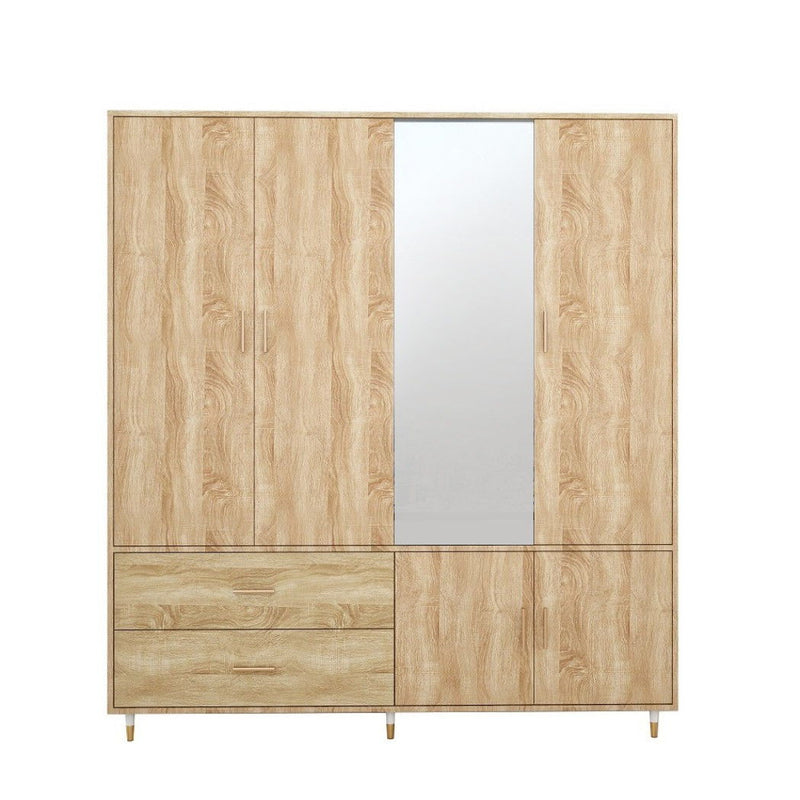 71" Wood Mirro Four Door Two Drawer Combo Dresser - Natural