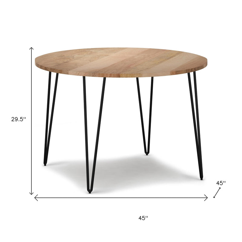 Solid Wood Iron Round Top Dining Table - Natural / Black