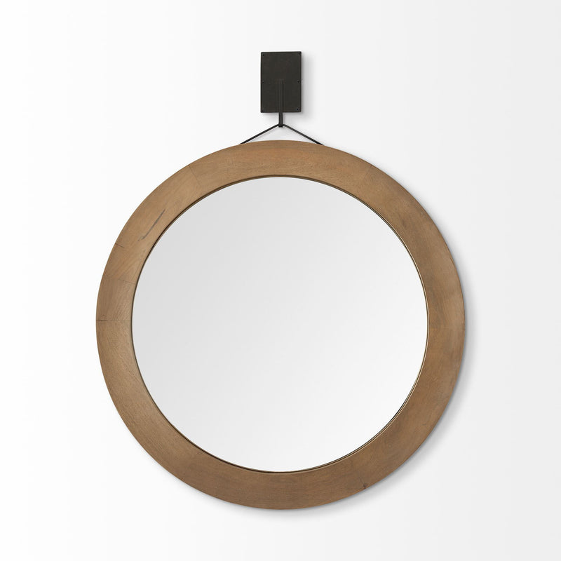 44" Round Framed Rope Hanging Accent Mirror - Brown