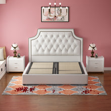 Load image into Gallery viewer, Bed Frame with Button Tufted Headboard, Faux Leather Upholstered Platform Bed Frame, Wooden Slat Support.
