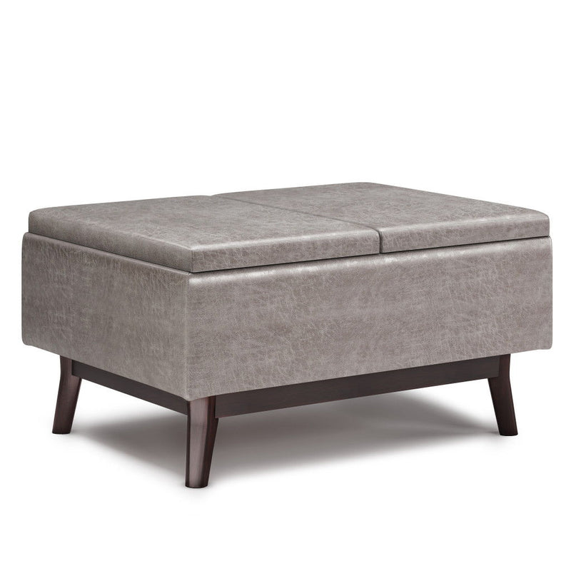 34" Leather Cocktail Ottoman With Storage - Gray / Dark Brown