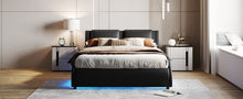 Load image into Gallery viewer, Queen Size Upholstered Faux Leather Platform Bed with LED Light Bed Frame with Slatted - Black
