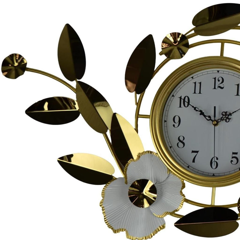 Silent Analog Floral Novelty Wall Clock (626359) - Gold / White