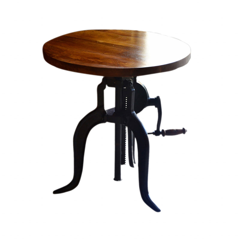 Solid Wood And Iron Height Adjustable Round End Table - Black And Chestnut