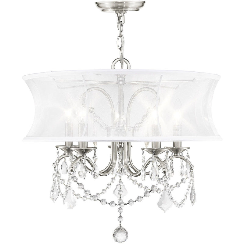 19" Five Light Dimmable Chandelier With Shades - Nickel