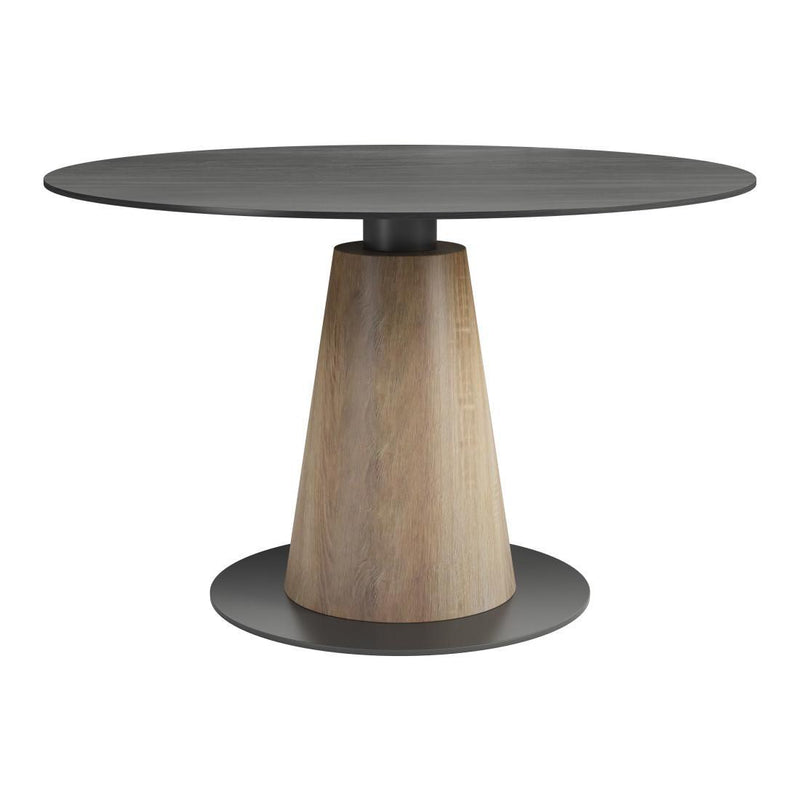 Sintered Stone Wood And Steel Pedestal Base Round Top Dining Table - Black