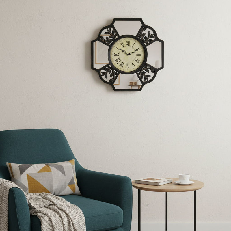 Heavy Duty Plastic Silent Analog Ornate Hexagon Wall Clock - Black / Silver