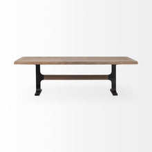 Load image into Gallery viewer, 96" Solid Wood And Metal Trestle Base Dining Table - Brown

