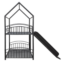 Load image into Gallery viewer, Twin Over Twin Metal Bunk Bed With Slide,Kids House Bed Black
