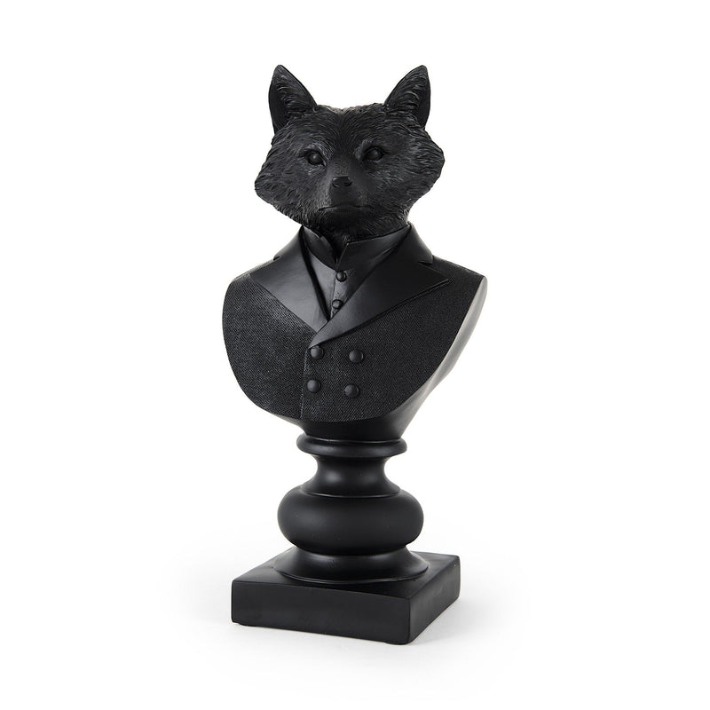 Suited Fox Bust Sculpture - Black