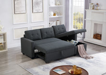 Load image into Gallery viewer, Upholstered Pull Out Sectional Sofa with Storage Chaise, Convertible Corner Couch, Dark Grey
