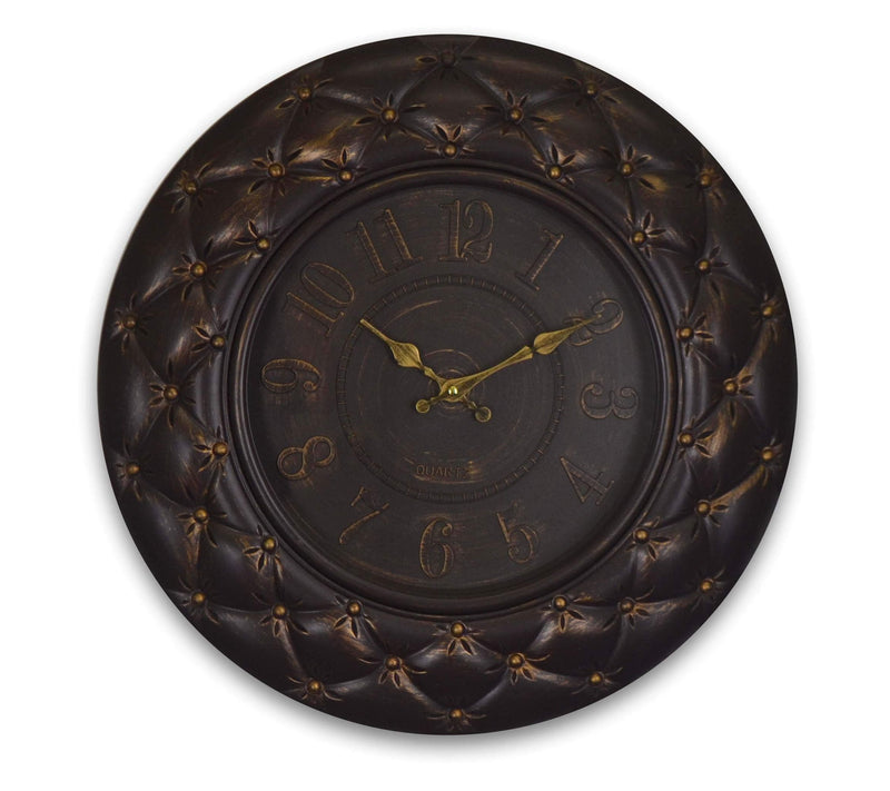 Heavy Duty Plastic Silent Analog Round Wall Clock - Brown / Gold