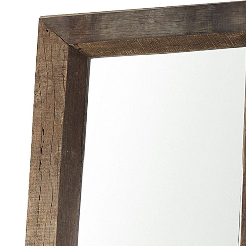 Solid Wood Freestanding Framed Accent Mirror - Brown