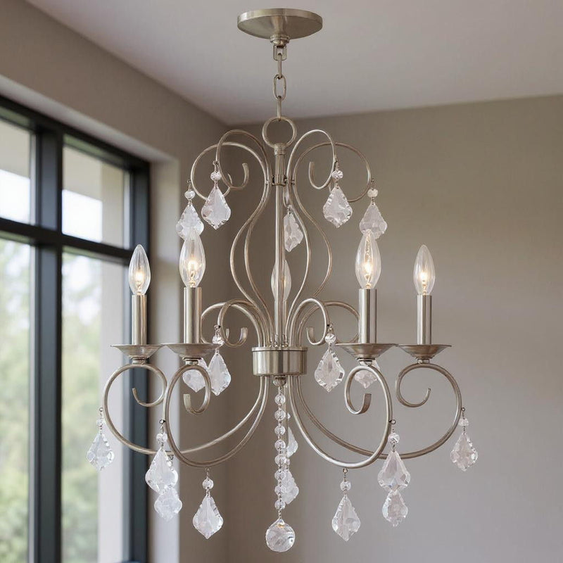 26" Five Light Dimmable Chandelier With Shades - Nickel