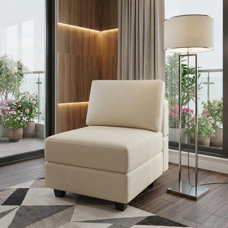 Faux Leather Lounge Chair With Storage - Beige