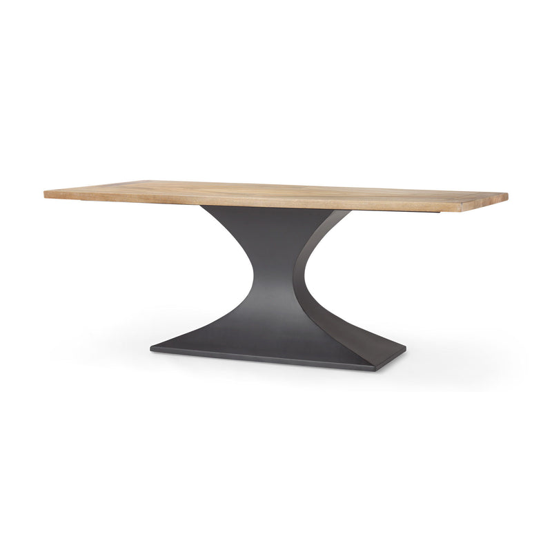 Solid Wood Iron Pedestal Base Dining Table - Brown / Gray