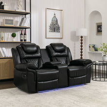 Load image into Gallery viewer, Home Theater Seating Manual Recliner Loveseat With Hide-Away Storage, Cup Holders And Led Light Strip For Living Room
