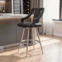 Load image into Gallery viewer, 45" Faux Leather Swivel Bar Height Bar Chair - Gray / Silver
