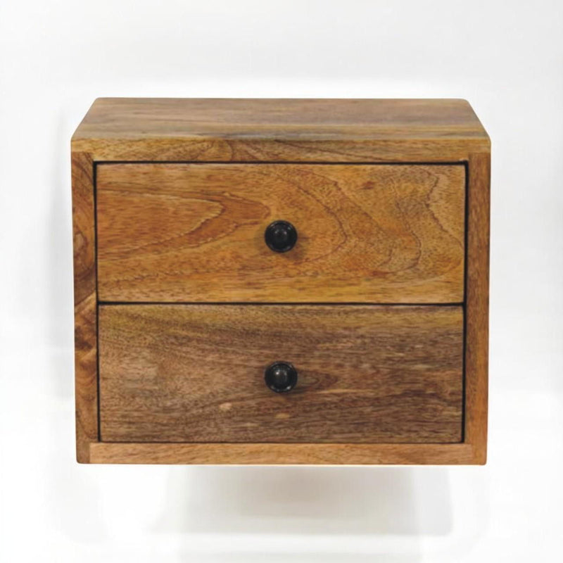 Solid Wood Two Drawer Floating Nightstand - Oak