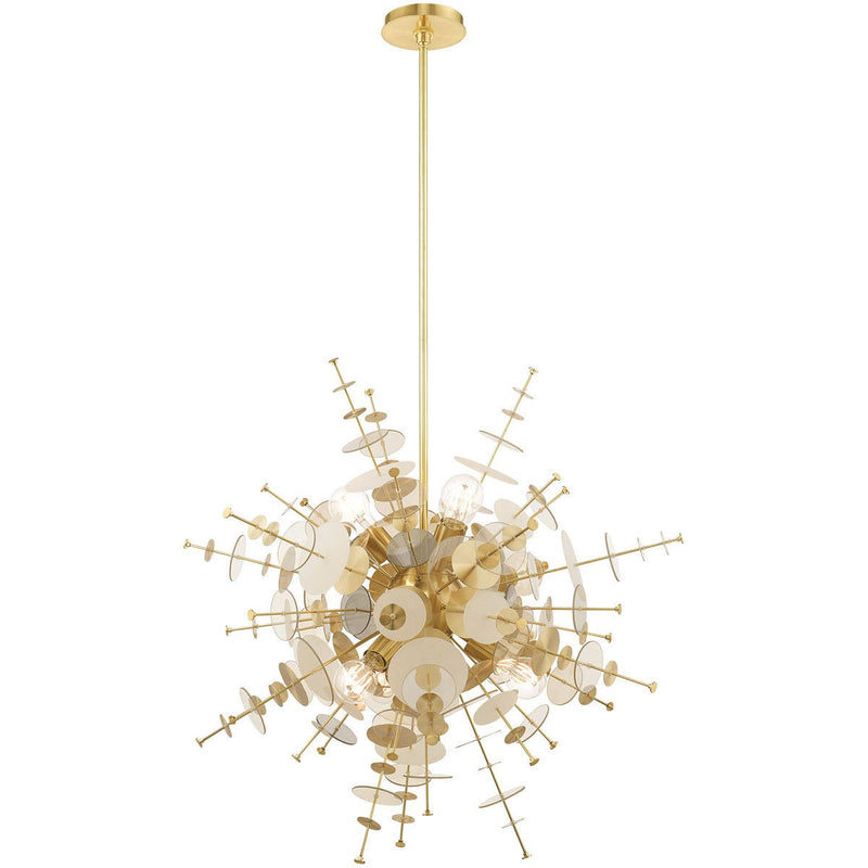 38" Six Light Dimmable Chandelier With Shades - Brass