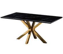 Load image into Gallery viewer, 63" Marble And Metal Cross Leg Base Dining Table - Black

