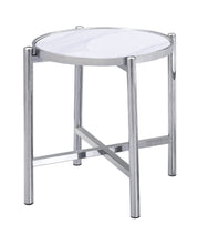 Load image into Gallery viewer, 22" Faux Marble Ceramic And Metal Cross Legs Round End Table - White
