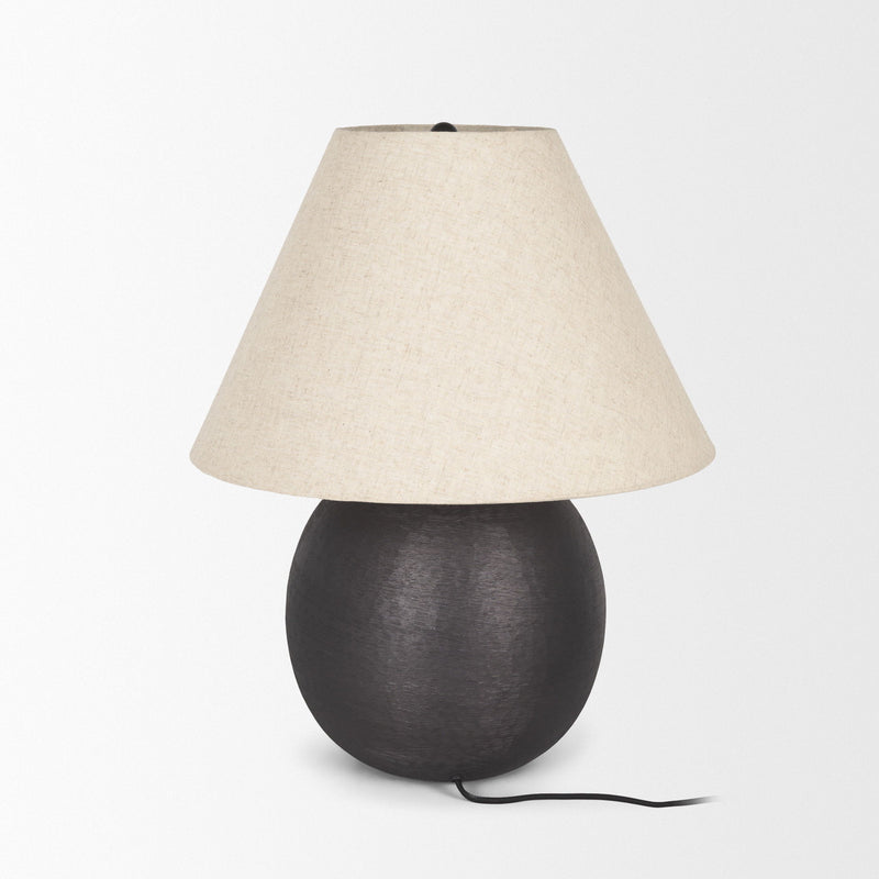24" Metal Round Bedside Lamp With Beige Bell Shade - Black