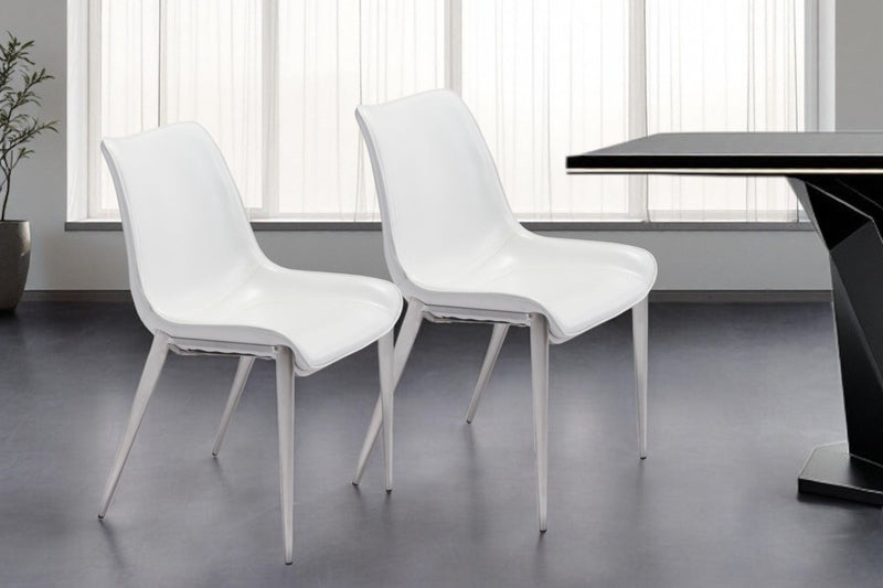 Upholstered Faux Leather Open Back Dining Side Chairs (Set of 2) - White