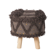 Load image into Gallery viewer, Roja - Handcrafted Wool &amp; Cotton Foot Stool With Eucalyptus Wood Frame - Dark Brown
