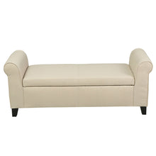 Load image into Gallery viewer, Glistening - Upholstered Storage Bench With Rolled Arms And Wood Legs - Beige
