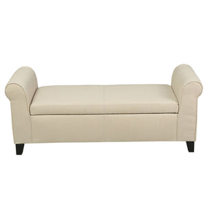 Glistening - Upholstered Storage Bench With Rolled Arms And Wood Legs - Beige