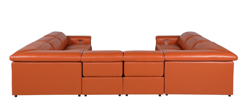 Italian Leather Power Reclining U Shaped Eight Piece Corner Sectional With Console - Camel