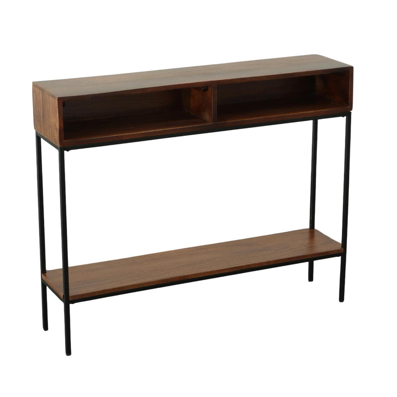 And Black Solid Wood And Iron Console Table With Shelf - Chestnut