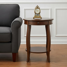 Load image into Gallery viewer, 24" Solid Wood Round End Table With Shelf - Brown
