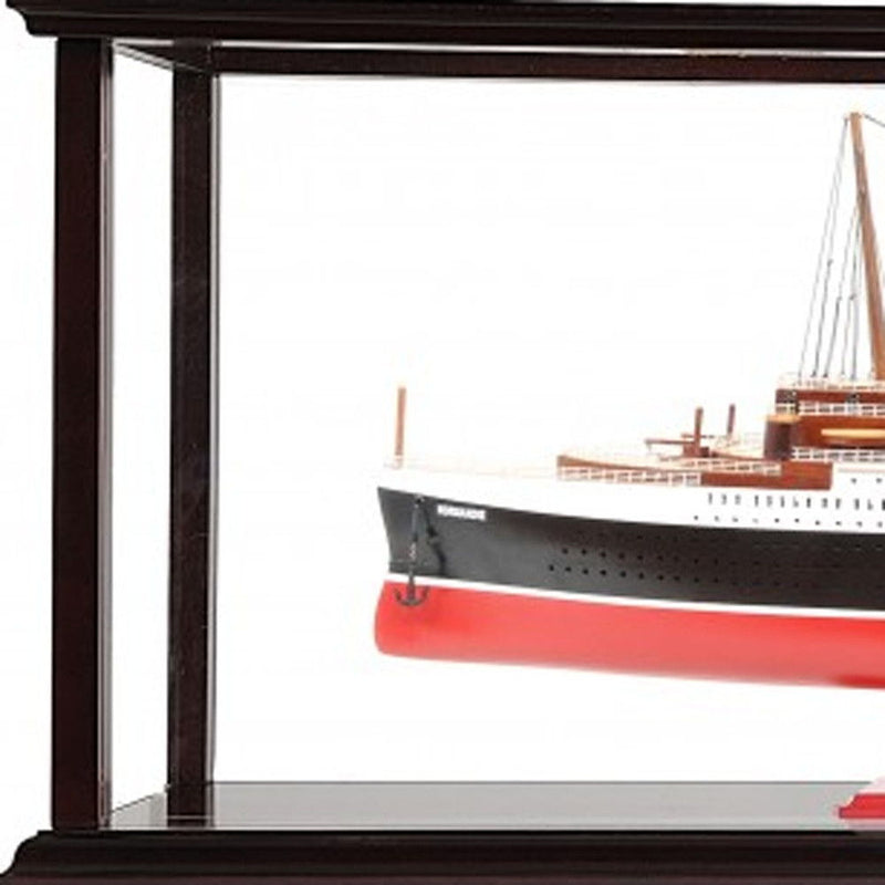 Hand Painted Normandie Large Display Case Model Boat - Black / Red