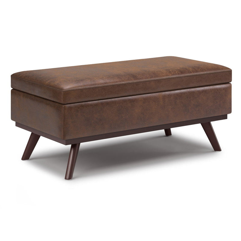 42" Leather Cocktail Ottoman With Storage - Brown