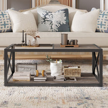 Load image into Gallery viewer, Industrial Style Coffee Table For Bedroom &amp; Living Room With Tempered Glass &amp; Wood Grain - Wood
