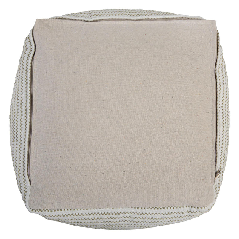 Cotton Blend Striped Cube Pouf Ottoman - Sage Green And Ivory