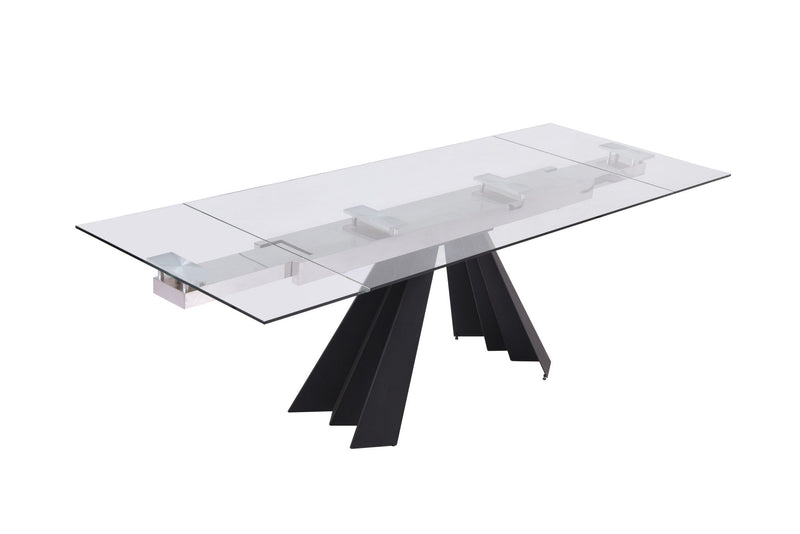 63" Glass And Metal Drop Leaf Pedestal Base Dining Table - Black