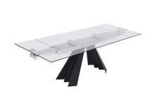 Load image into Gallery viewer, 63" Glass And Metal Drop Leaf Pedestal Base Dining Table - Black
