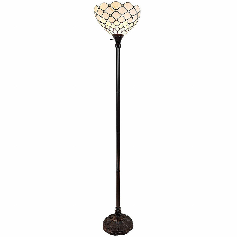 62" Traditional Shaped Floor Lamp With Stained Glass Bowl Shade - Brown / White