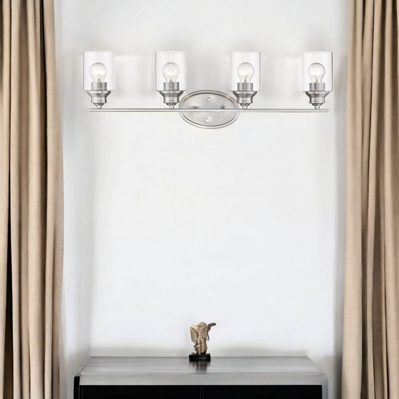 Four Light Wall Light With Clear Glass Shade - Silver