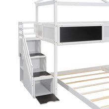 Load image into Gallery viewer, Twin over Full House Bunk Bed with Storage Staircase and Blackboard,White(Old SKU: GX001701AAK)
