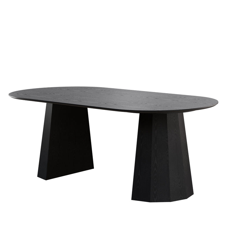 Wooden Double Pedestal Base Oval Dining Table - Black