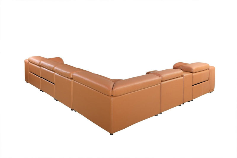 Italian Leather Power Reclining 8Piece Corner Sectional With Console - Camel
