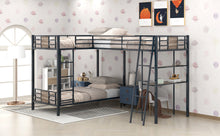 Load image into Gallery viewer, L-Shaped Twin over Twin Bunk Bed with Twin Size Loft Bed with Desk and Shelf ,Brown
