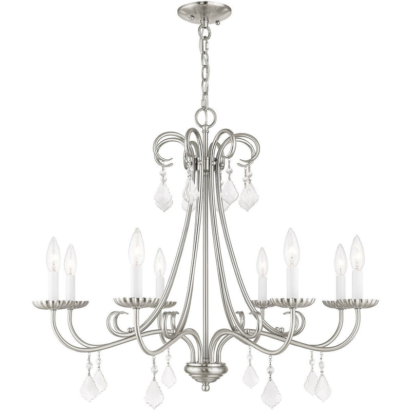 25" Eight Light Dimmable Chandelier With Shades - Nickel